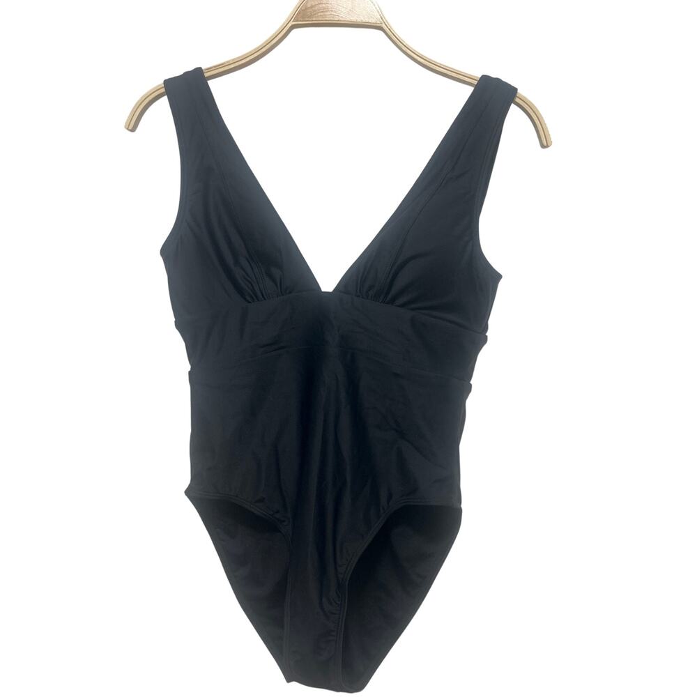 Quince Italian Plunge Black One-Piece Padded Swimsuit UPF50 Medium NWT